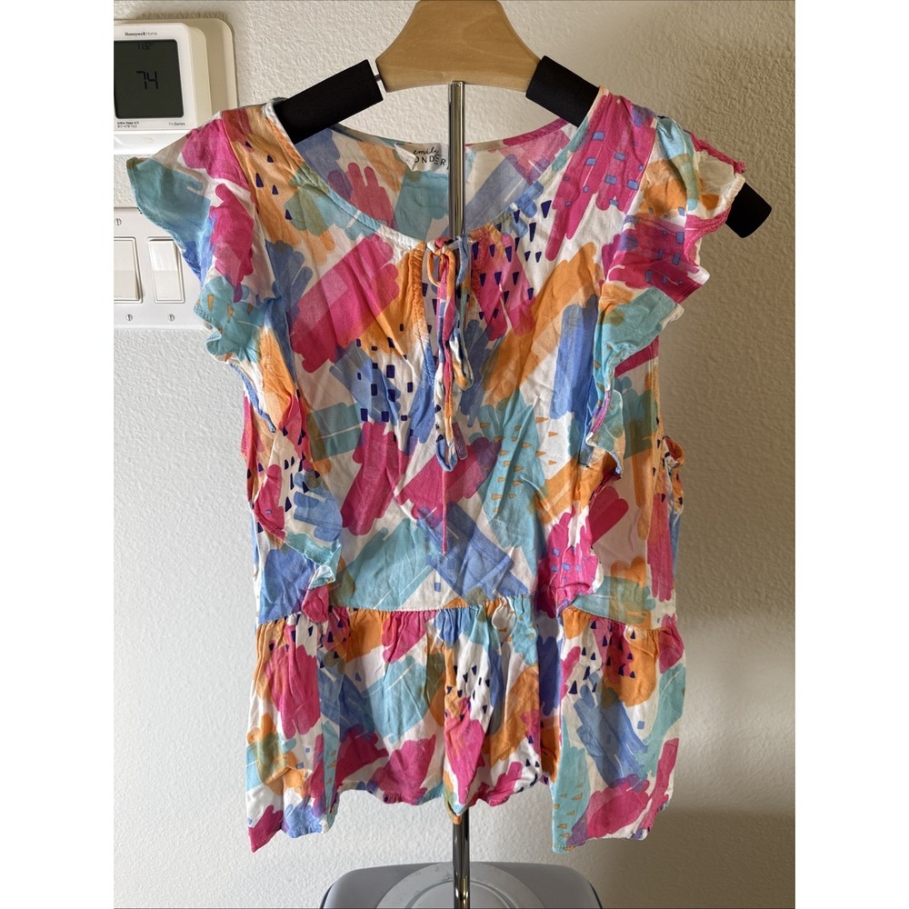 Emily Wonder Women's Top Pink Orange Flutter Sleeve Vivid Colorful Size M